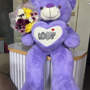 VAL2: 100CM purple teddy with fresh flowers